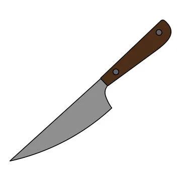 Kitchen knife in cartoon style. The device consists of a handle and a blade. Illustration