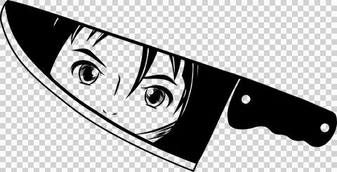 Kitchen knife is featuring silhouette design with anime girl face graphic on Stock Illustration