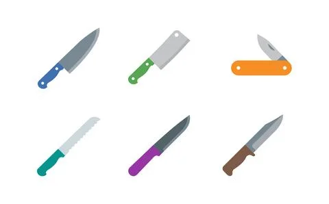 Kitchen knife icon set with chef cleaver bread and utility knives イラスト素材