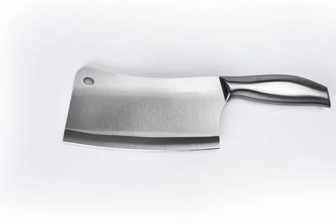 Kitchen knife. Large sharp knife with stainless steel handle on white background Stock Photos