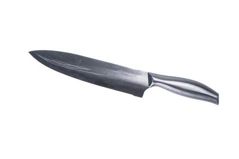 Kitchen knife. Large sharp knife with stainless steel handle on white background Stock Photos