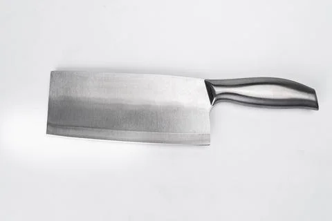 Kitchen knife. Large sharp knife with stainless steel handle on white background Stock Photos