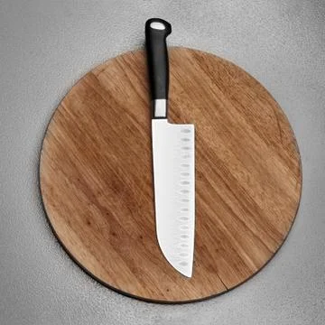 Kitchen knife lying on an old cutting board Stock Photos