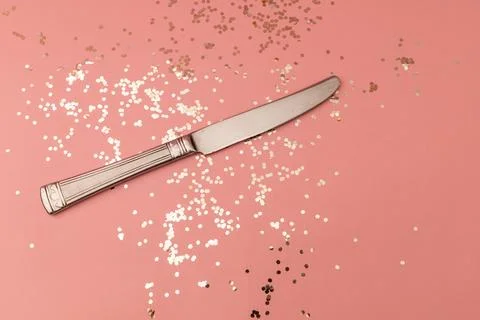 Kitchen knife on pink background Stock Photos