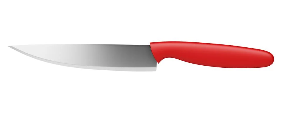 Kitchen knife with red handle isolated on white background Illustrazione stock