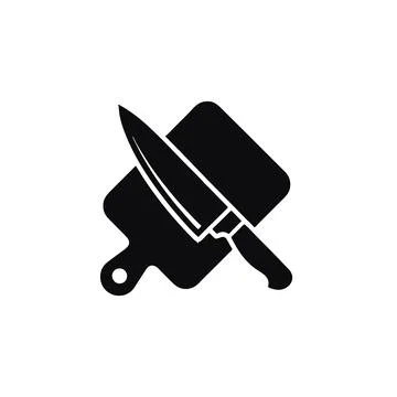 Kitchen knife resting on a cutting board solid black silhouette icon Stock Illustration