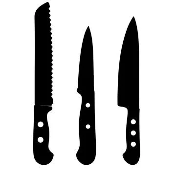 Kitchen Knife Set Silhouette Isolated on White Background Stock Illustration