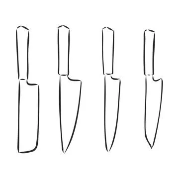 Kitchen knife sketch, knife vector sketch on a white background Stock Illustration
