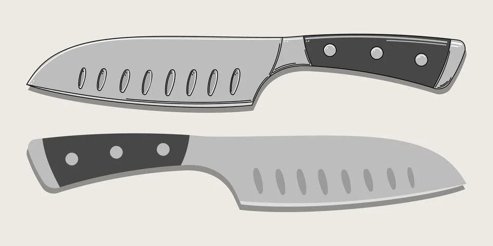 Kitchen knife in two versions isolated on beige background. Vector illustration Stock Illustration