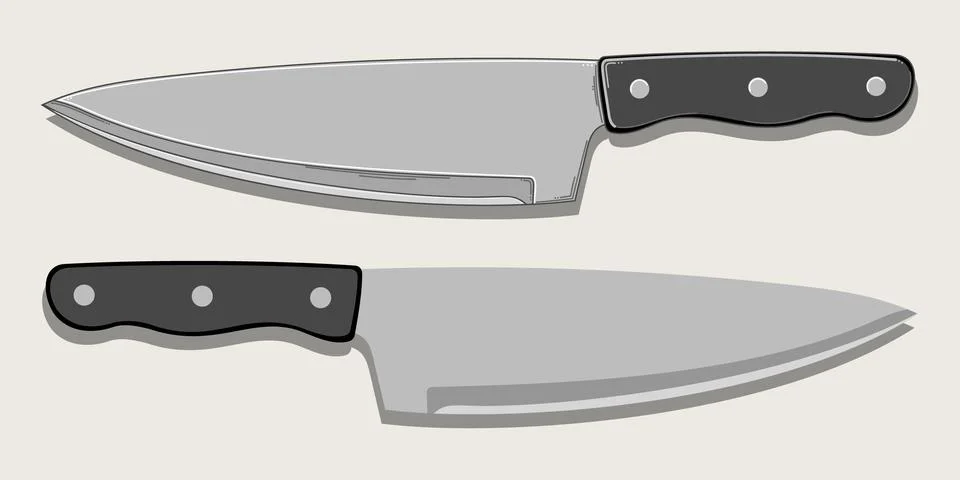Kitchen knife in two versions isolated on beige background. Vector illustration Stock Illustration