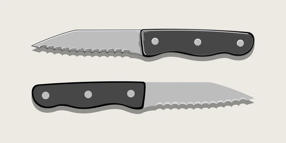 Kitchen knife in two versions isolated on beige background. Vector illustration Stock Illustration