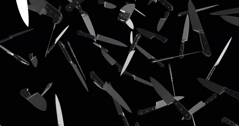 Kitchen Knifes falling slow motion animation Stock Footage 238427591