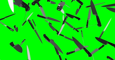 Kitchen Knifes falling slow motion animation Video stock 238427759