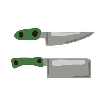 Kitchen knives featuring a chef knife and with green handles. Simple, clean Stock Illustration