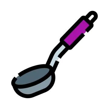 Kitchen ladle with purple handle for serving soup Illustration
