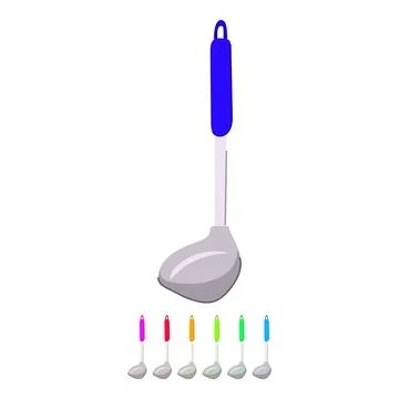 Kitchen ladle tool with blue handle for serving soup graphic Illustration