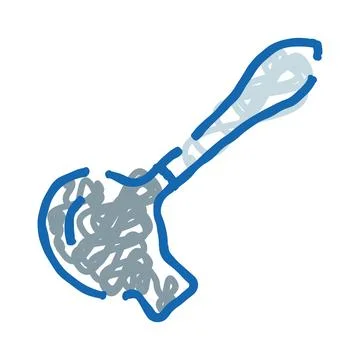 Kitchen ladle tool with blue line art drawing Stock Illustration