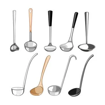 Kitchen ladles collection displaying various cooking utensils Illustration