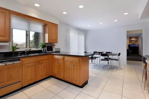 Kitchen with large eating area Stock Photos