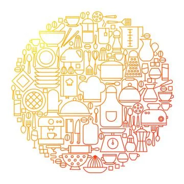 Kitchen Line Icon Circle Design Stock Illustration