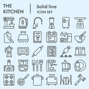 Kitchen line icon set, cooking signs collection, vector sketches, logo Stock Illustration
