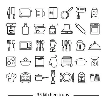 Kitchen line icons Stock Illustration