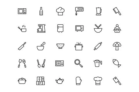 Kitchen Line Icons Stock Illustration