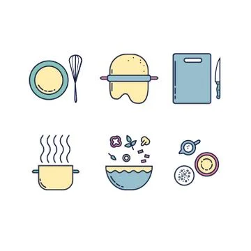 Kitchen line icons set Stock Illustration