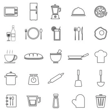 Kitchen line icons on white background Stock Illustration
