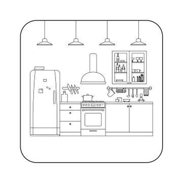 Kitchen line interior . Stock Illustration