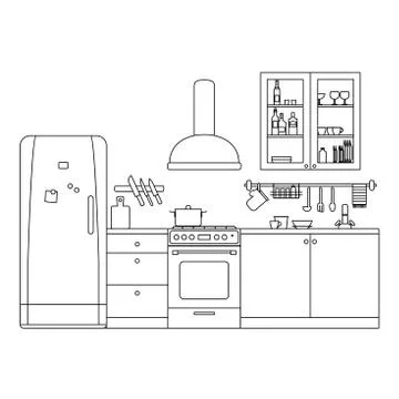 Kitchen line interior . Stock Illustration