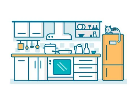 Kitchen linear flat Stock Illustration