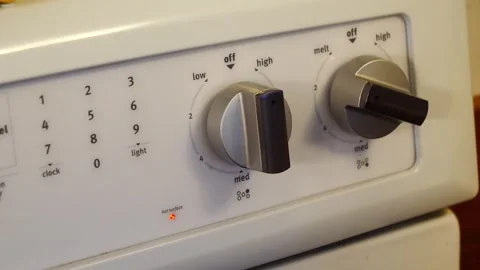 Kitchen Off Low Off Low Stove Knobs Stock Footage 268025961