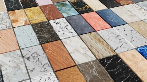 Kitchen marble, granite and quartz counter samples Stockbeeldmateriaal 209685133