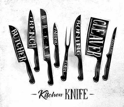 Kitchen meat cutting knifes poster chalk Illustration