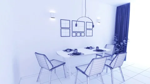 Kitchen Mesh rendering 3D Graphics interior design blurred loft Stock Footage 125279380