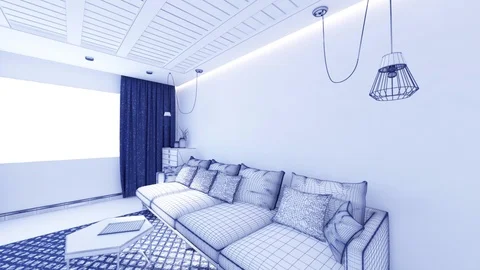 Kitchen Mesh rendering 3D Graphics interior design blurred loft Stock Footage 125491044