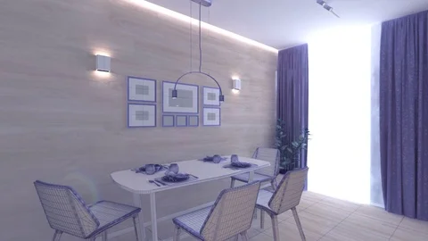 Kitchen Mesh transition 3D Graphics interior design blurred loft Stock Footage 125277604