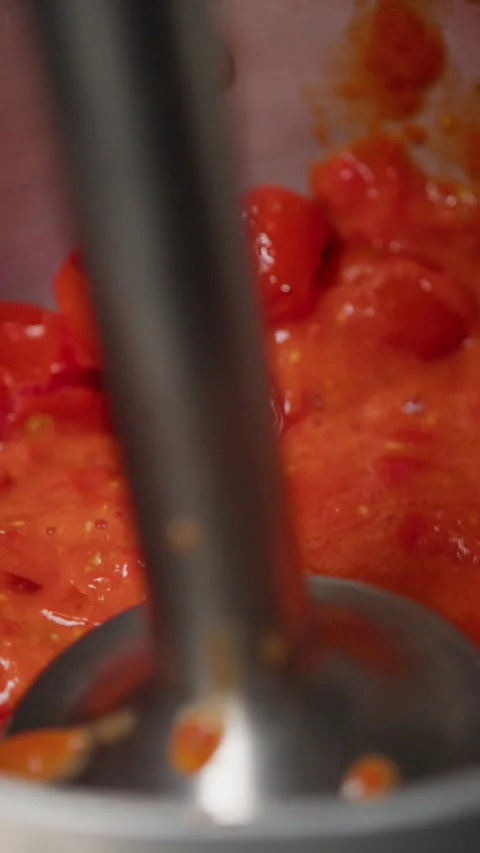 Kitchen Mixer Used To Smash Tomatoes Stock Footage 274410156