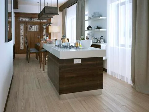 Kitchen in a modern style Stock Illustration