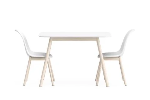 Kitchen Modern White Plastic Table and Chairs Set. 3d Rendering Stock Illustration
