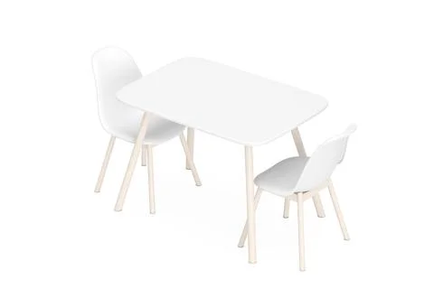 Kitchen Modern White Plastic Table and Chairs Set. 3d Rendering Stock Illustration