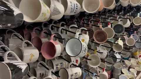 Kitchen Mugs Set In Store Stock Footage 208881557