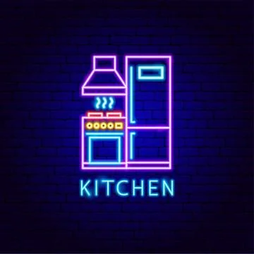 Kitchen Neon Label Stock Illustration
