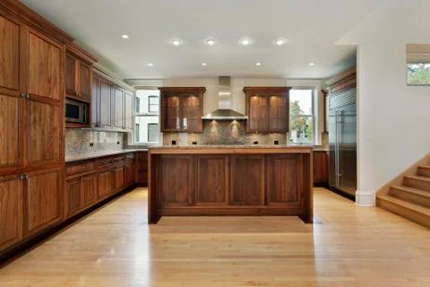 Kitchen in new construction home Stock Photos