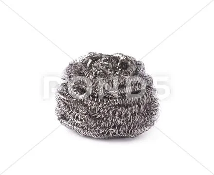 Kitchen new metal sponge isolated over white background Stock Photos
