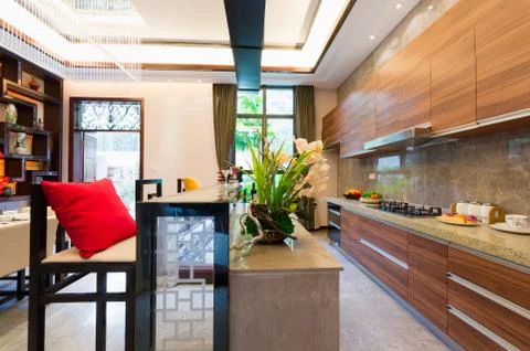 Kitchen with nice decoration Stock Photos