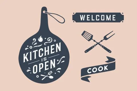 Kitchen Open. Wall decor, poster, sign, quote Stock Illustration