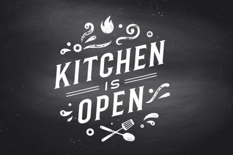 Kitchen Open. Wall decor, poster, sign, quote Stock Illustration