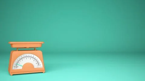 Kitchen orange empty weigh scales, on turquoise background copy space, measur Stock Illustration